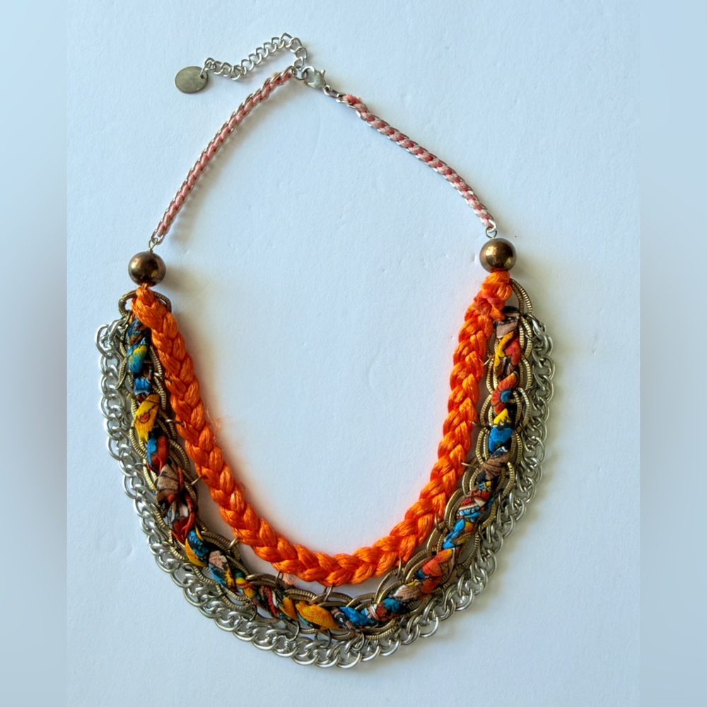Vibrant Orange and Silver Chain Necklace